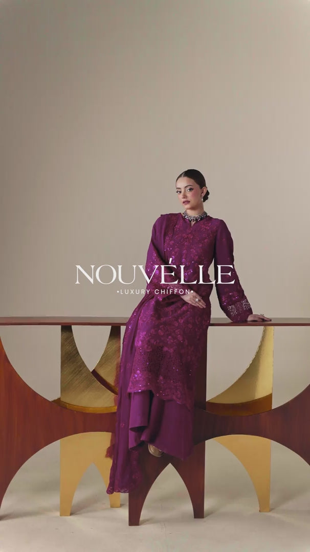Emaan Adeel Nouvelle Embroidered Chiffon Unstitched 3Pc Suit - THEA