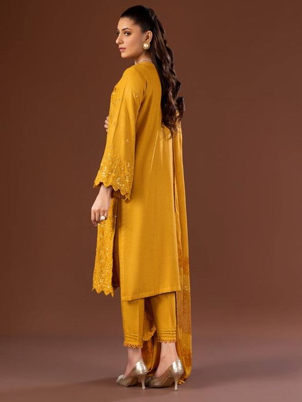 Tehzeeb by Riaz Arts Embroidered Leather Peach 3Pc Suit TL-126