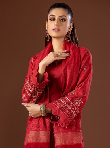 Tehzeeb by Riaz Arts Embroidered Leather Peach 3Pc Suit TL-129