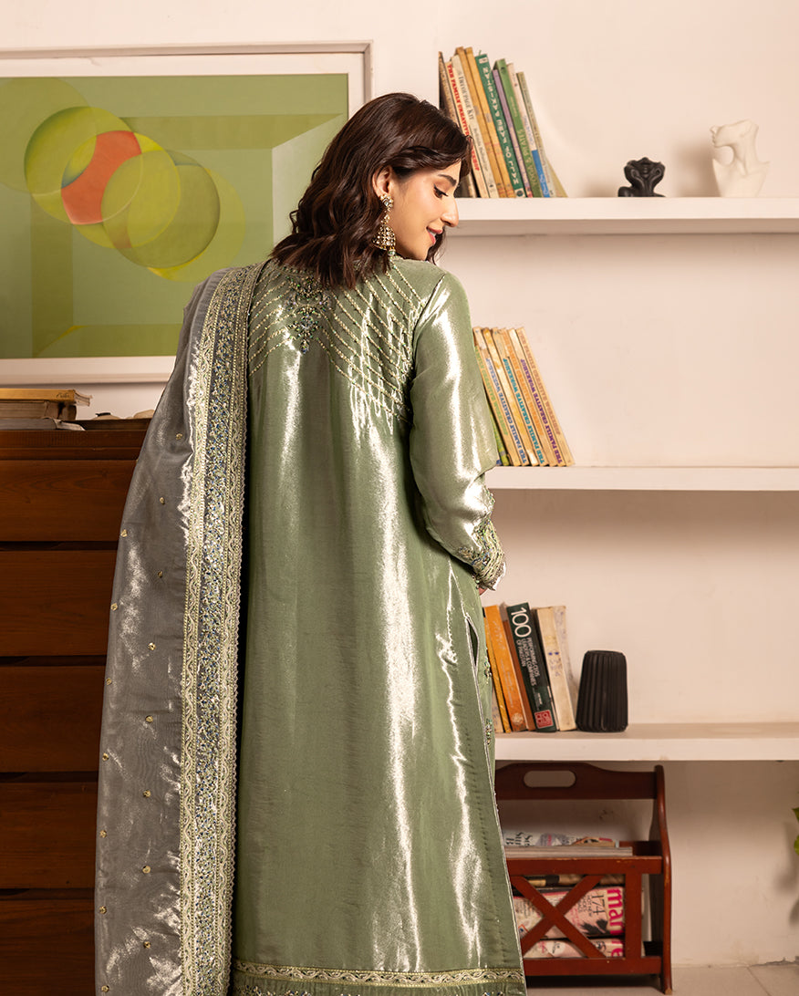 Mushq Sunehri Ramsha Edit Lama Silk Stitched 3Pc Suit - Tabeer