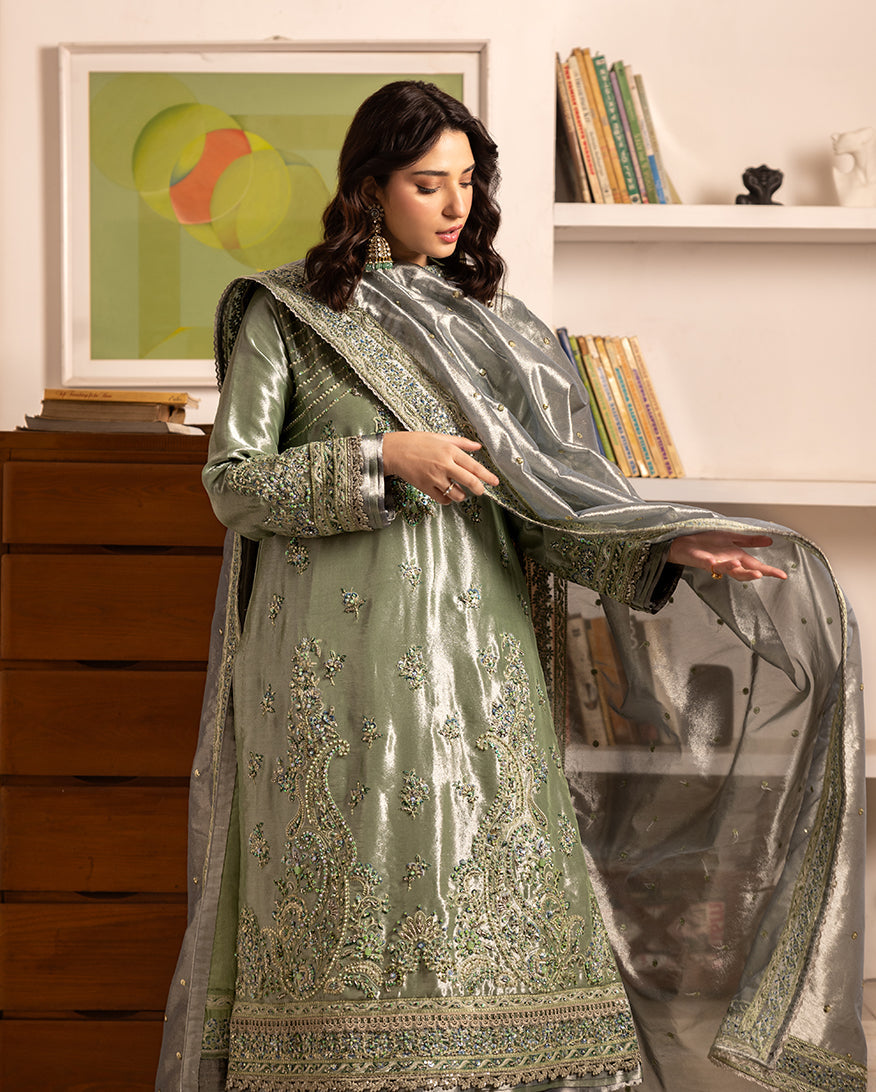 Mushq Sunehri Ramsha Edit Lama Silk Stitched 3Pc Suit - Tabeer