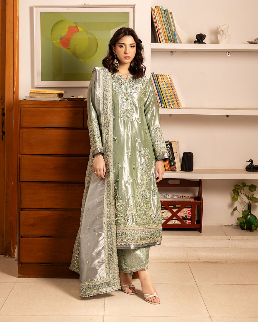 Mushq Sunehri Ramsha Edit Lama Silk Stitched 3Pc Suit - Tabeer