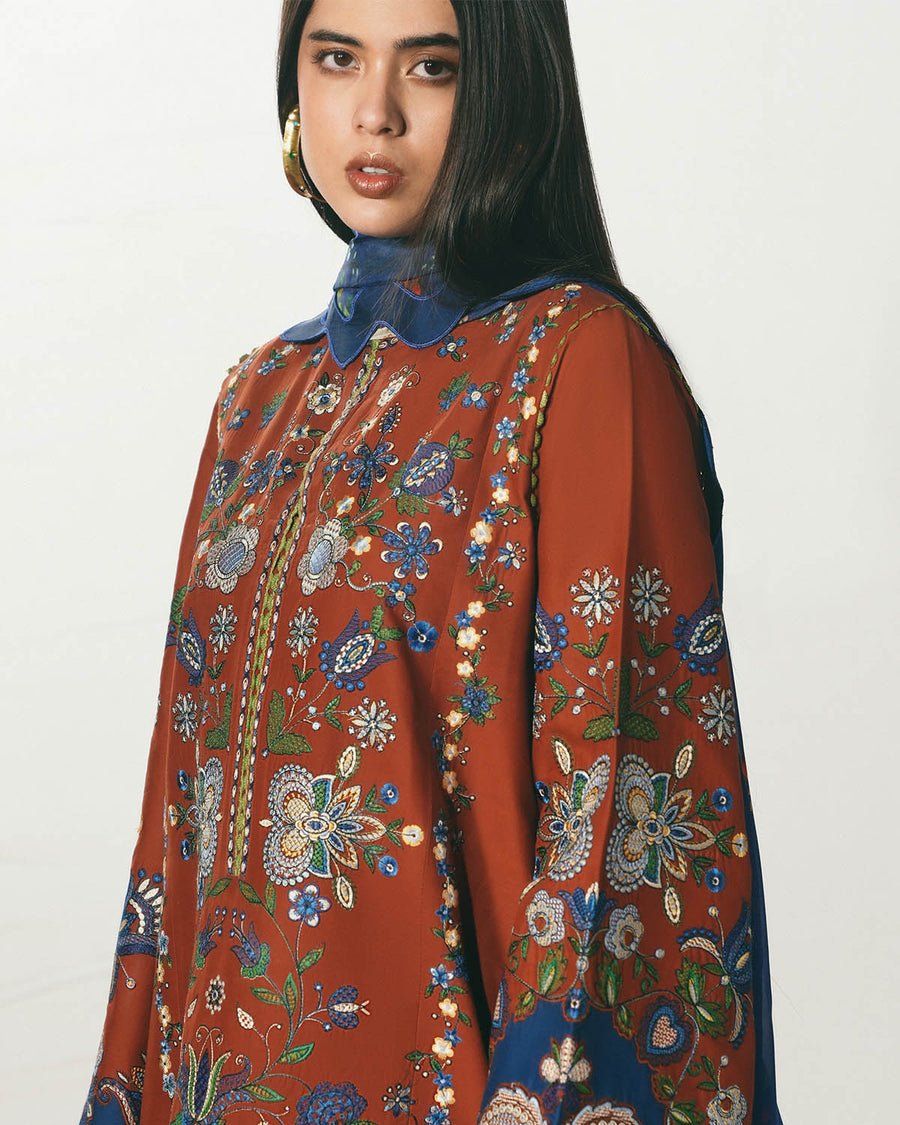 Jugnu Lahore The Reserved View Embroidered Cotton Unstitched 3Pc Suit - Tahmi