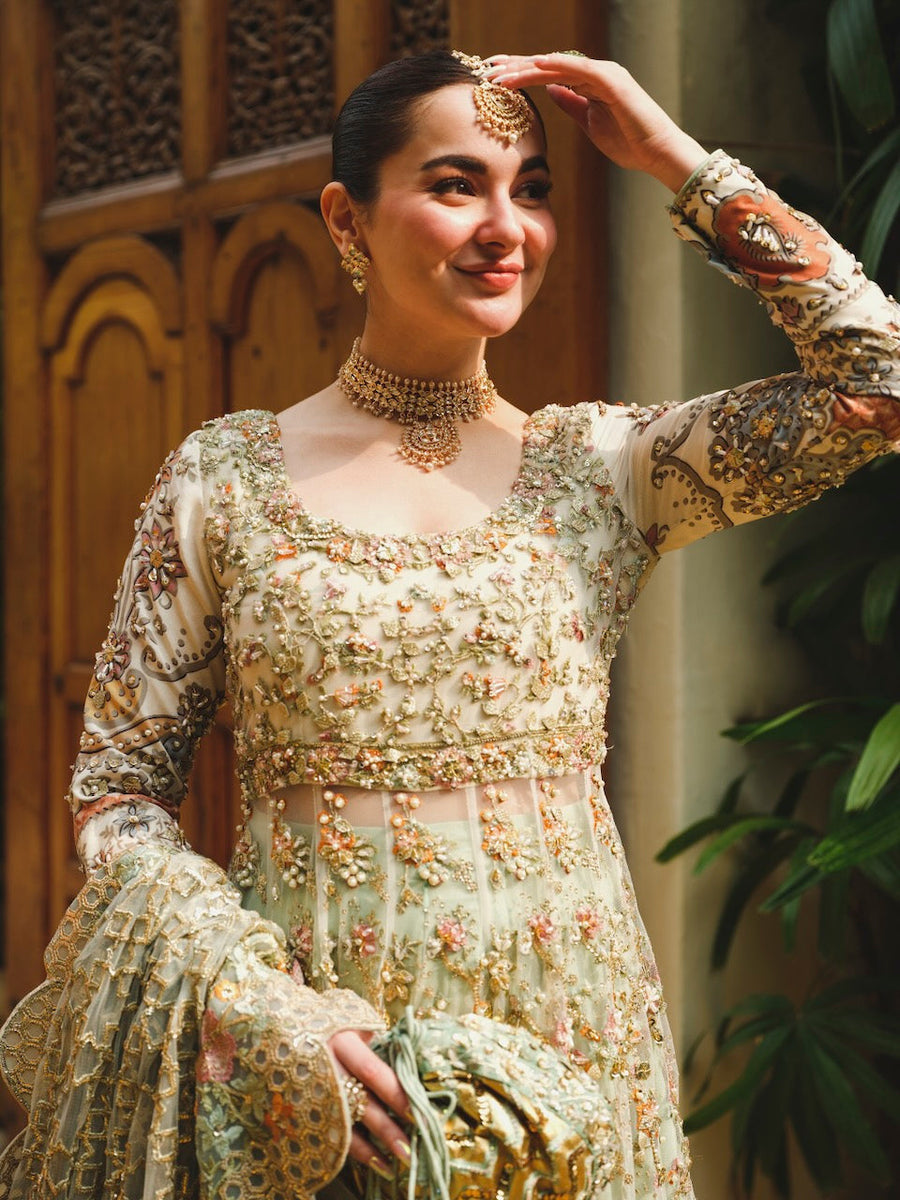 Saira Shakira Embroidered Net Unstitched Wedding Suit - TAUPE
