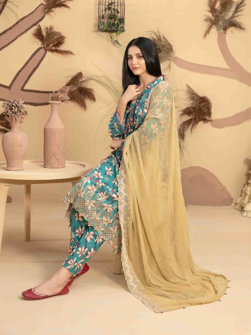 Tazeen by Tawakkal Fabrics Unstitched Embroidered Lawn 3Pc Suit D-9353