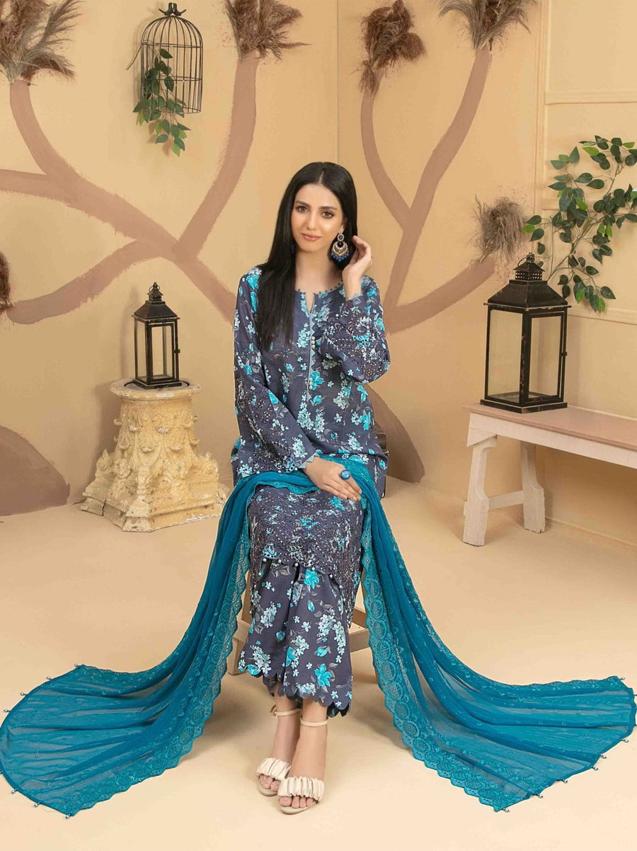 Tazeen by Tawakkal Fabrics Unstitched Embroidered Lawn 3Pc Suit D-9356