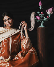 Jugnu Lahore Womenswear Embroidered Karandi Unstitched 3Pc Suit - TAZETTA