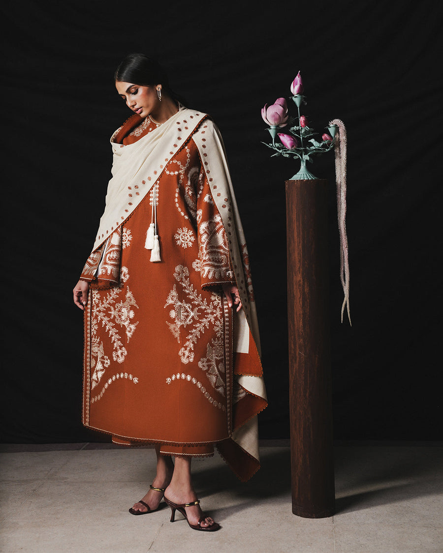 Jugnu Lahore Womenswear Embroidered Karandi Unstitched 3Pc Suit - TAZETTA