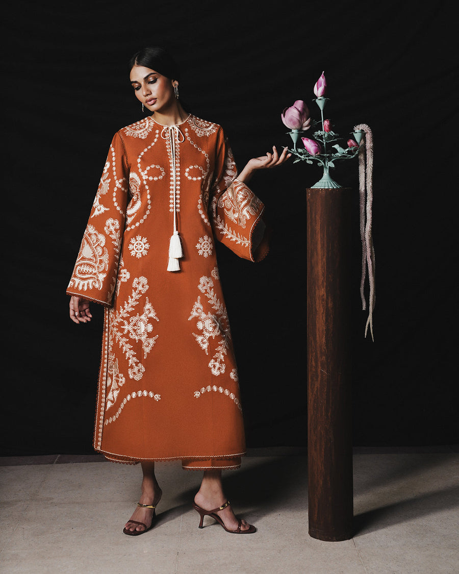 Jugnu Lahore Womenswear Embroidered Karandi Unstitched 3Pc Suit - TAZETTA