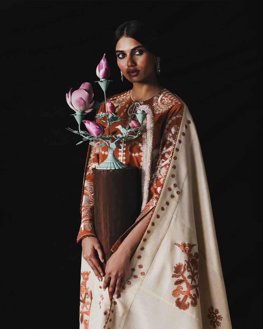 Jugnu Lahore Womenswear Embroidered Karandi Unstitched 3Pc Suit - TAZETTA