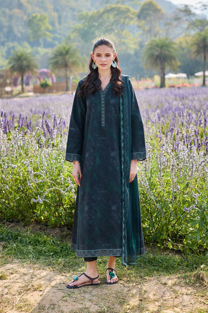 Farasha Summer Escape Embroidered Lawn Unstitched 3Pc Suit - Teal Aura