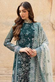 Farasha Ritzier Embroidered Chiffon Unstitched 3Pc Suit - Teal Dreams