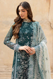 Farasha Ritzier Embroidered Chiffon Unstitched 3Pc Suit - Teal Dreams