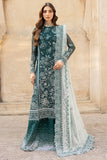 Farasha Ritzier Embroidered Chiffon Unstitched 3Pc Suit - Teal Dreams