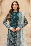 Farasha Ritzier Embroidered Chiffon Unstitched 3Pc Suit - Teal Dreams