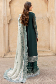 Farasha Ritzier Embroidered Chiffon Unstitched 3Pc Suit - Teal Dreams