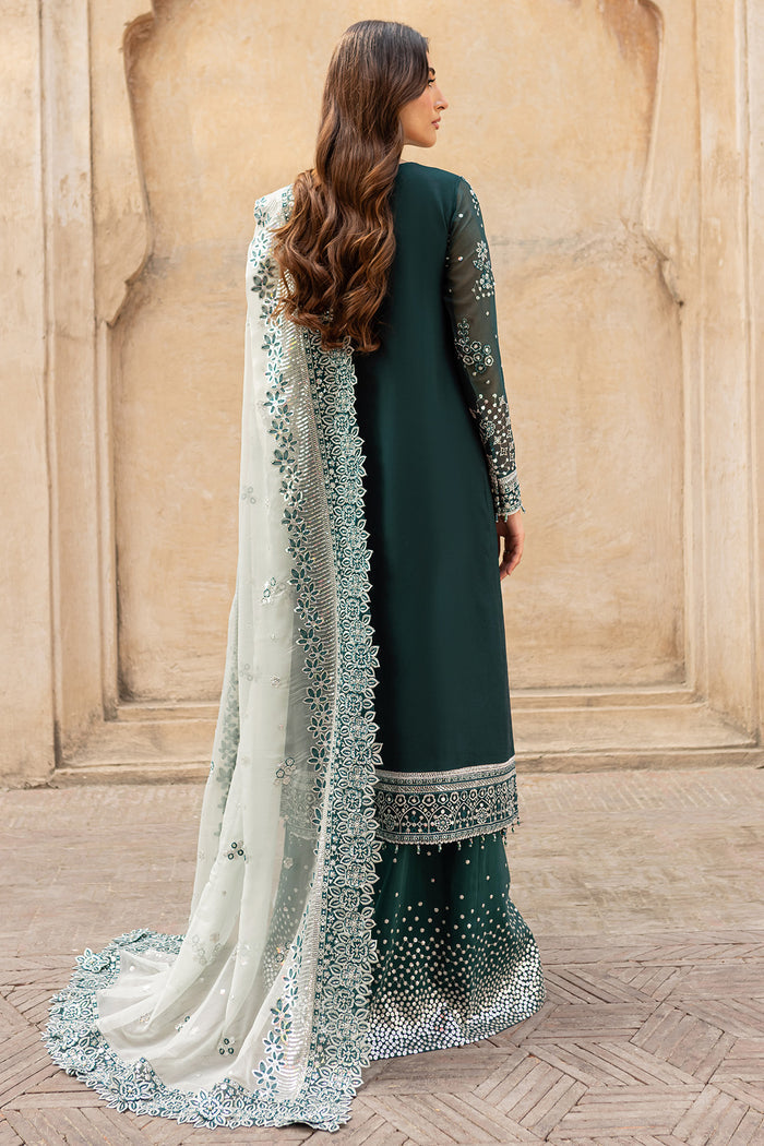 Farasha Ritzier Embroidered Chiffon Unstitched 3Pc Suit - Teal Dreams