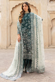 Farasha Ritzier Embroidered Chiffon Unstitched 3Pc Suit - Teal Dreams