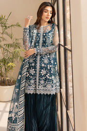 Farasha LU ZELLA Embroidered Net Unstitched 3Pc Suit D-04 TEAL DRIZZLE