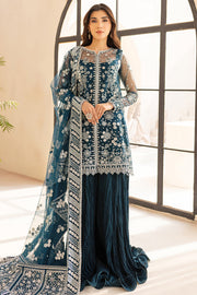 Farasha LU ZELLA Embroidered Net Unstitched 3Pc Suit D-04 TEAL DRIZZLE