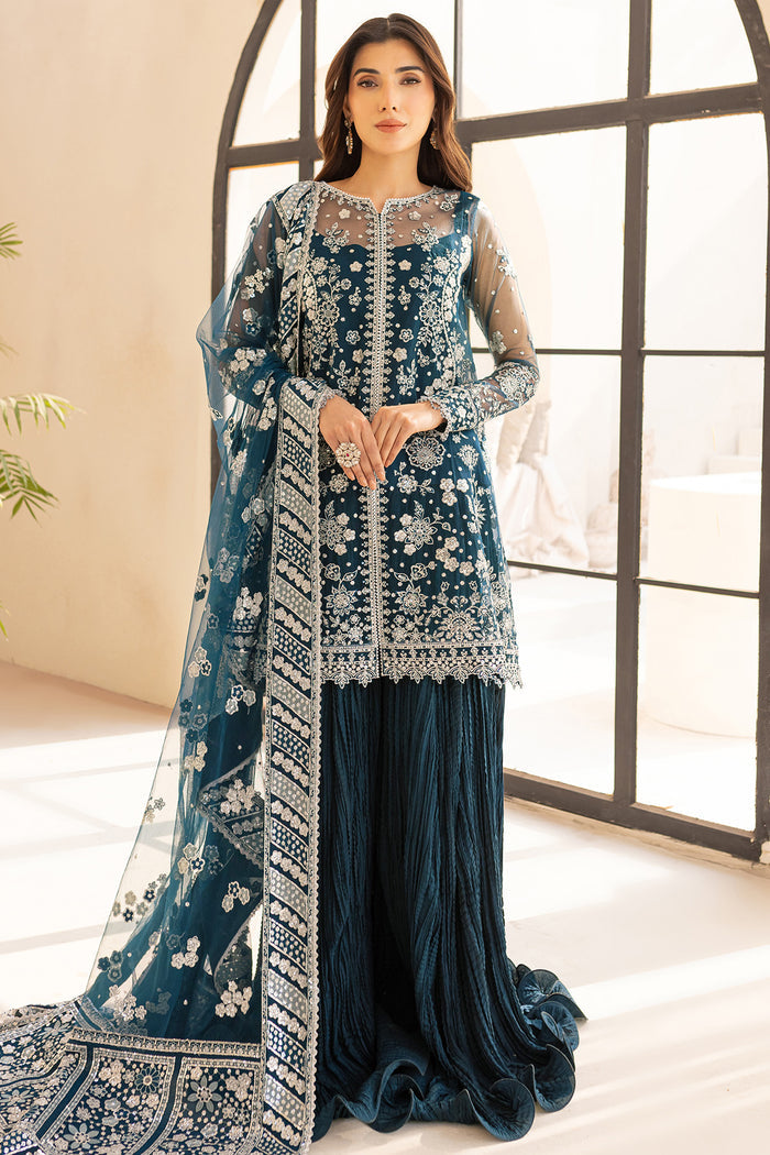 Farasha LU ZELLA Embroidered Net Unstitched 3Pc Suit D-04 TEAL DRIZZLE