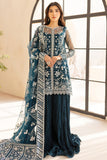 Farasha LU ZELLA Embroidered Net Unstitched 3Pc Suit D-04 TEAL DRIZZLE