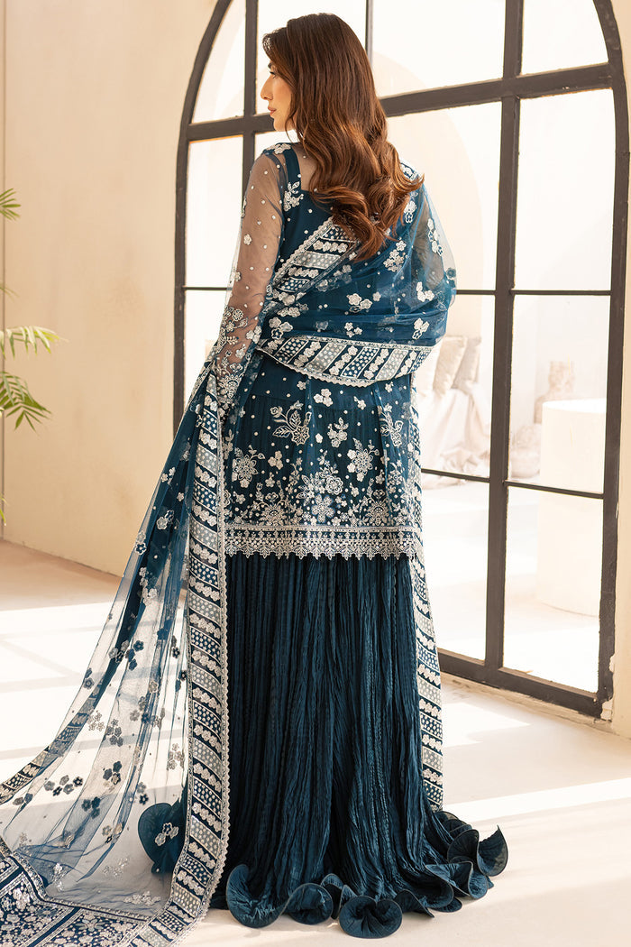 Farasha LU ZELLA Embroidered Net Unstitched 3Pc Suit D-04 TEAL DRIZZLE