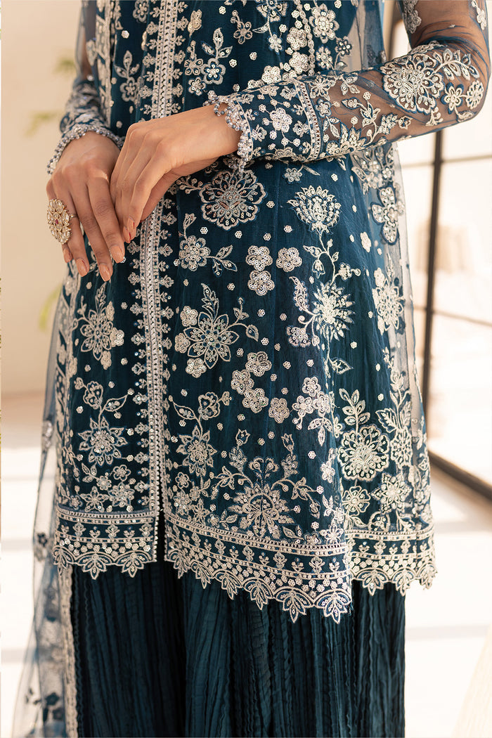 Farasha LU ZELLA Embroidered Net Unstitched 3Pc Suit D-04 TEAL DRIZZLE