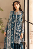 Farasha LU ZELLA Embroidered Net Unstitched 3Pc Suit D-04 TEAL DRIZZLE