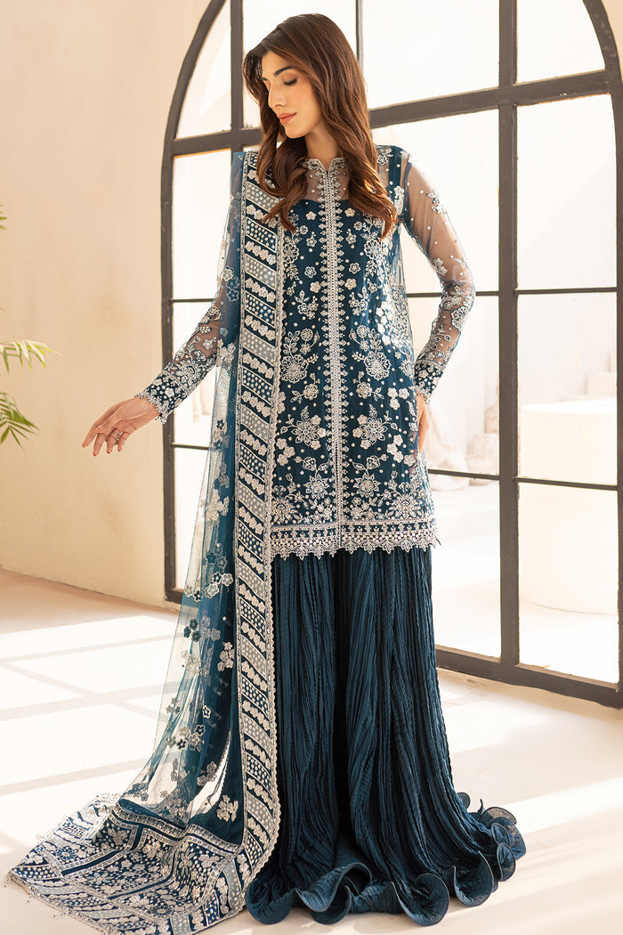 Farasha LU ZELLA Embroidered Net Unstitched 3Pc Suit D-04 TEAL DRIZZLE