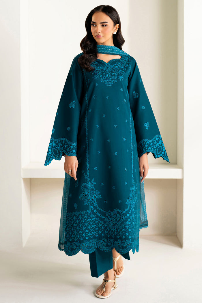 Farasha Summer Weaves Embroidered Lawn Unstitched 3Pc Suit - Teal Frost