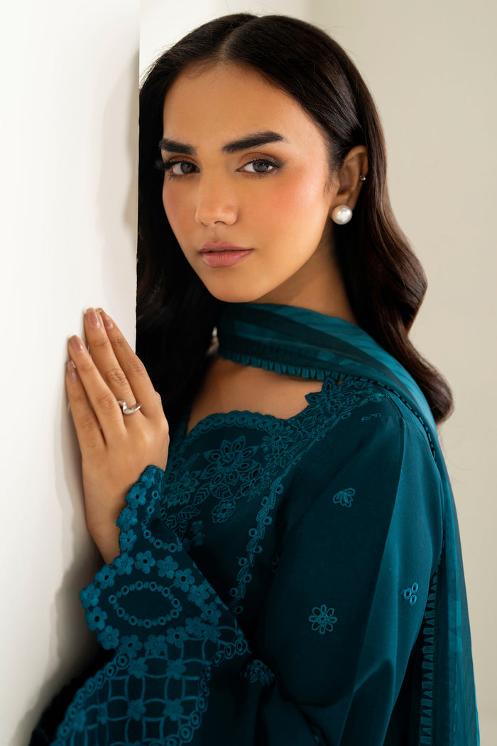 Farasha Summer Weaves Embroidered Lawn Unstitched 3Pc Suit - Teal Frost
