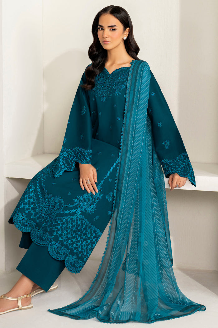 Farasha Summer Weaves Embroidered Lawn Unstitched 3Pc Suit - Teal Frost