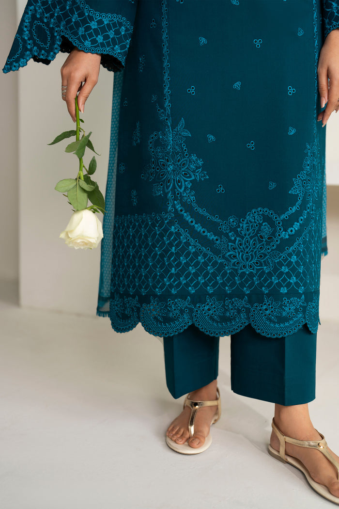 Farasha Summer Weaves Embroidered Lawn Unstitched 3Pc Suit - Teal Frost