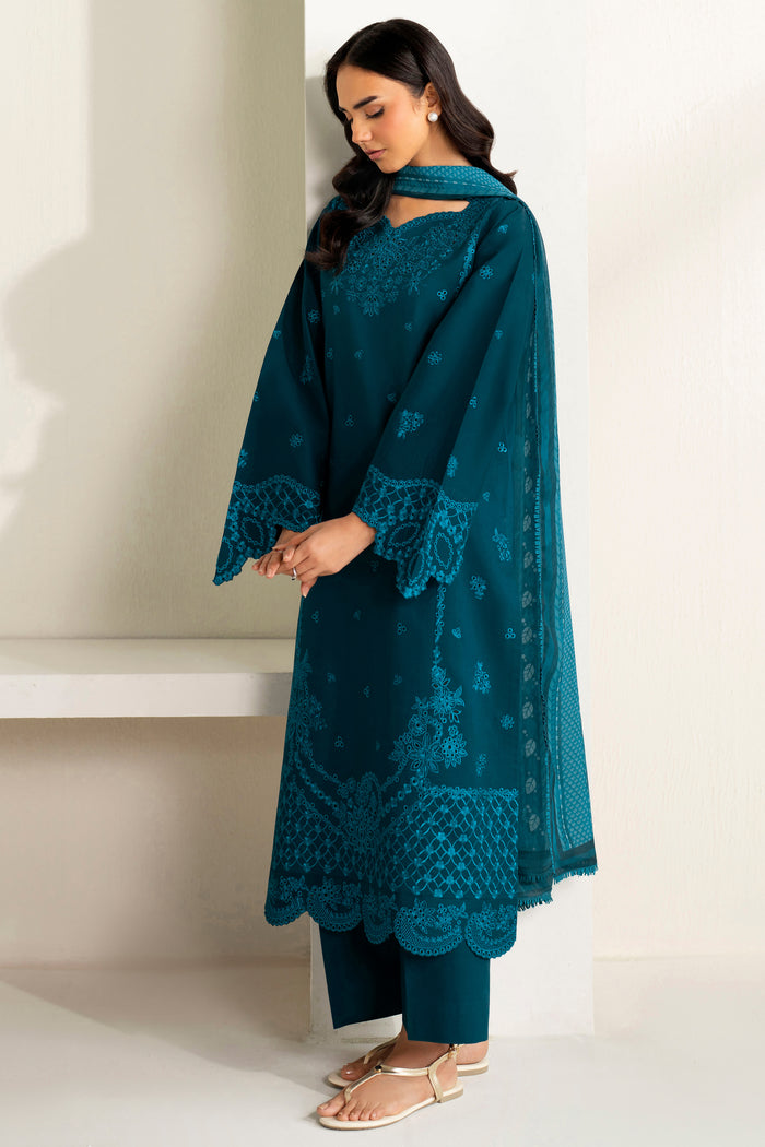 Farasha Summer Weaves Embroidered Lawn Unstitched 3Pc Suit - Teal Frost