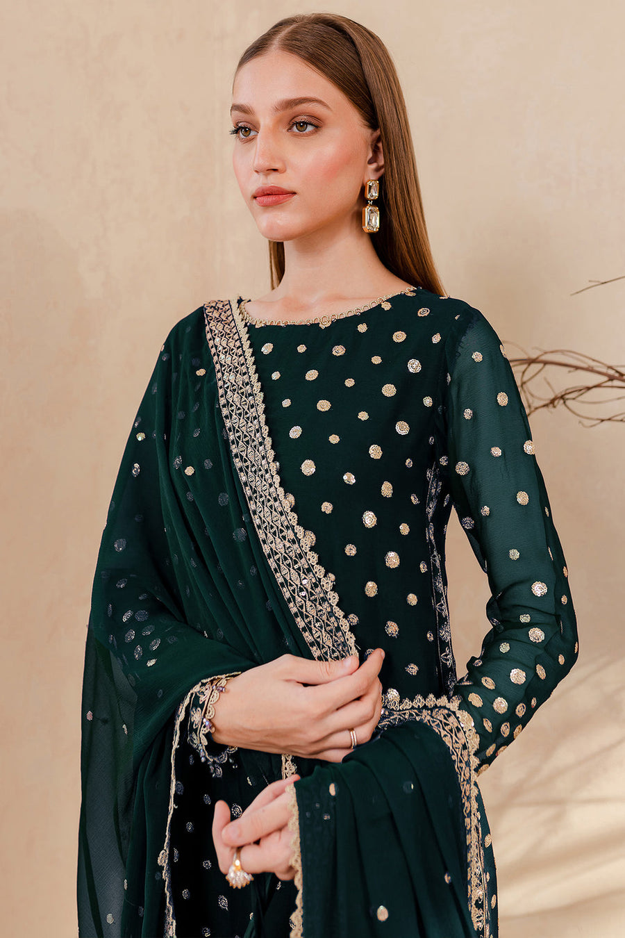 Farasha Luxury Formal Embroidered Chiffon Unstitched 3Pc Suit - Teal Muse