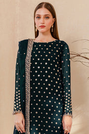 Farasha Luxury Formal Embroidered Chiffon Unstitched 3Pc Suit - Teal Muse