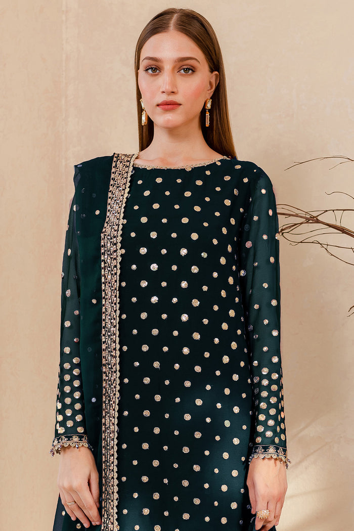 Farasha Luxury Formal Embroidered Chiffon Unstitched 3Pc Suit - Teal Muse