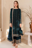 Farasha Luxury Formal Embroidered Chiffon Unstitched 3Pc Suit - Teal Muse