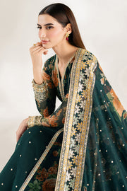 Farasha Fiorella Embroidered Chiffon Unstitched 3Pc Suit - Teal Passion