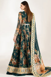 Farasha Fiorella Embroidered Chiffon Unstitched 3Pc Suit - Teal Passion