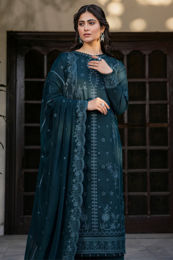 Farasha Summer Essentials Embroidered Lawn Unstitched 3Pc Suit - Teal Serenity