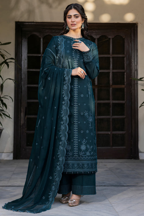Farasha Summer Essentials Embroidered Lawn Unstitched 3Pc Suit - Teal Serenity