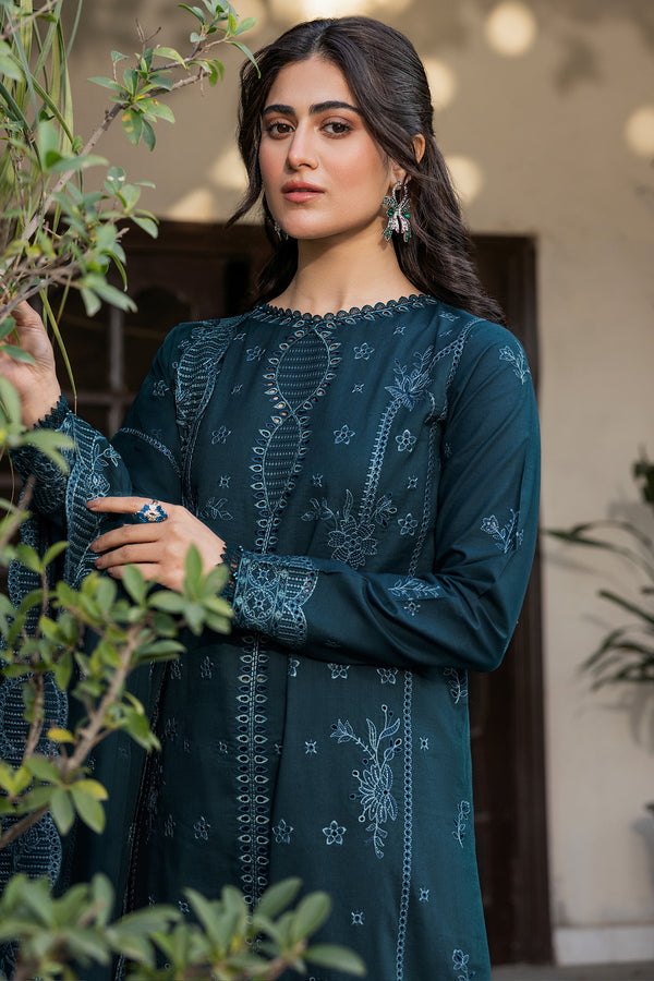 Farasha Summer Essentials Embroidered Lawn Unstitched 3Pc Suit - Teal Serenity
