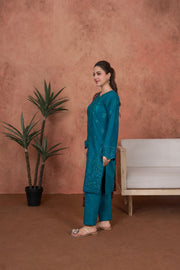Feathers Premium Embroidered Lawn Unstitched 3Pc Suit - Teal Sultanate