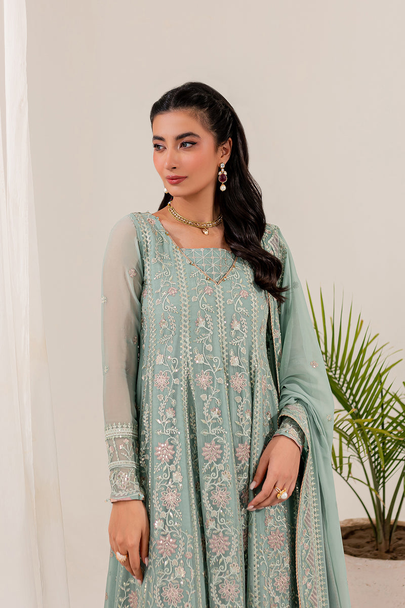 Farasha Lumiere Luxury Embroidered Chiffon Unstitched 3Pc Suit - Thistle