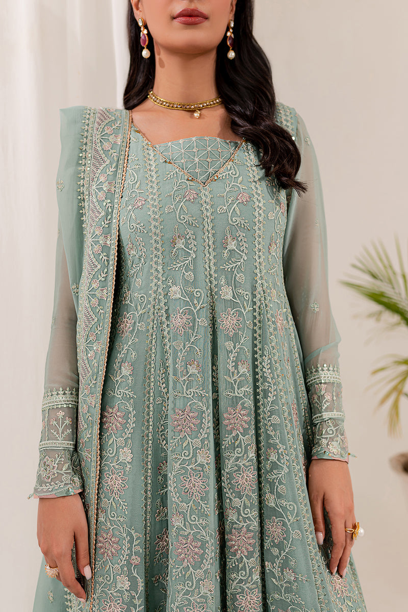 Farasha Lumiere Luxury Embroidered Chiffon Unstitched 3Pc Suit - Thistle