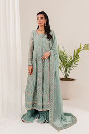 Farasha Lumiere Luxury Embroidered Chiffon Unstitched 3Pc Suit - Thistle