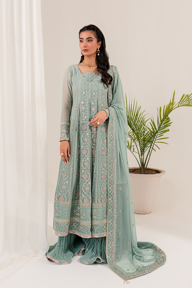 Farasha Lumiere Luxury Embroidered Chiffon Unstitched 3Pc Suit - Thistle