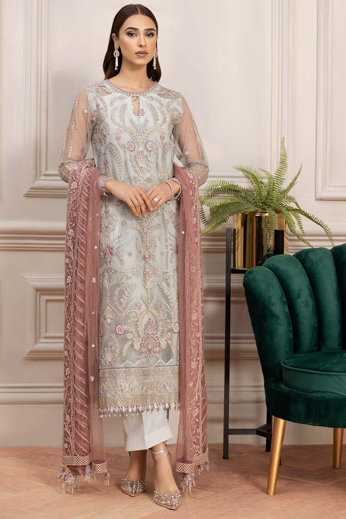 Farasha Luxury Formal Embroidered Net Unstitched 3Pc Suit - Tiffany